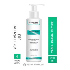 Visbuen Yağlı Akneli Ciltler 4 Aktifli Arındırıcı Tazeleyici Yüz ve Makyaj Temizleme Jeli