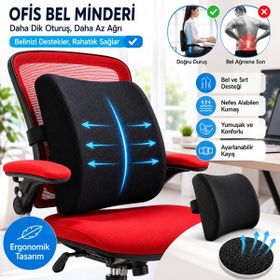 Visco Ortopedik Ofis Sandalye Araç Koltuk Destek Sırt Minderi 35x40 cm Siyah Oto Bel Yastığı