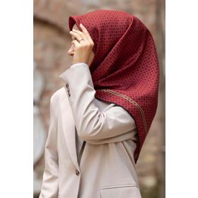Vissona DGN50281 Bordo Siyah Kadın Twill İpek Eşarp