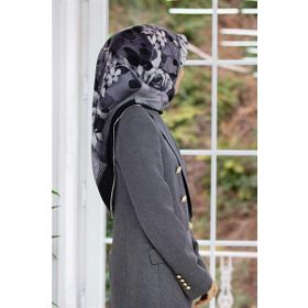 Vissona DGN50941-01-03 Siyah-Gri Çiçek Desenli Tivil İpek Eşarp