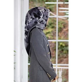 Vissona DGN50941-01-03 Siyah-Gri Çiçek Desenli Tivil İpek Eşarp