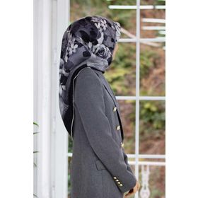 Vissona DGN50941-01-03 Siyah-Gri Çiçek Desenli Tivil İpek Eşarp