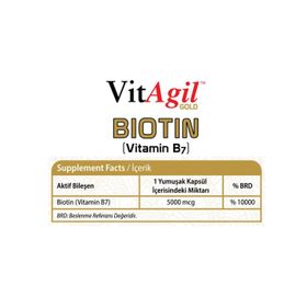 VitAgil Gold Biotin Vitamin B7 5000 mcg 60 Kapsül