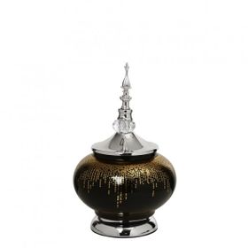 Vitale 30 cm AK.JE0020 Amber Silver Kapaklı Vazo