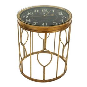 Vitale 51.5 x 51.5 x 61 cm Gold Metal Halka Saatli Sehpa