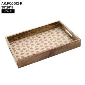 Vitale AK.FQ0002 Krem Çiçek Desenli Dekoratif Tepsi