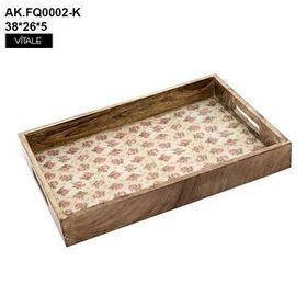 Vitale AK.FQ0002 Krem Çiçek Desenli Dekoratif Tepsi