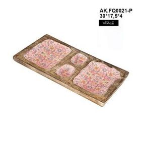Vitale AK.FQ0021-P Pembe Çiçek Desenli Dekoratif Tepsi