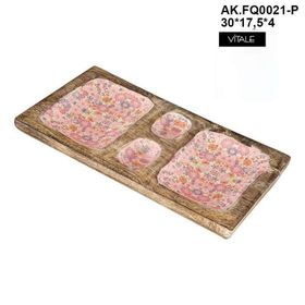 Vitale AK.FQ0021-P Pembe Çiçek Desenli Dekoratif Tepsi