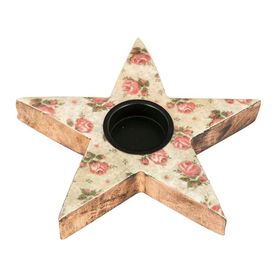 Vitale Şiva Çiçek Desenli Krem Yıldız Tealight Obje