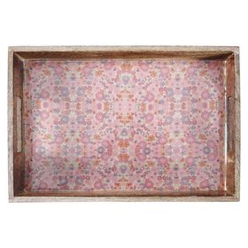 Vitale Şiva Çiçek Desenli Pembe Tepsi