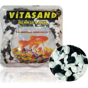 Vitasand REF-182 350 gr Yıkanmış Bakteriden Dezenfekteli Siyah Beyaz Fanus Çakılı