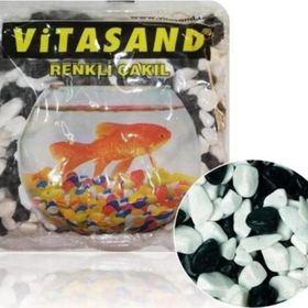 Vitasand REF-182 350 gr Yıkanmış Bakteriden Dezenfekteli Siyah Beyaz Fanus Çakılı