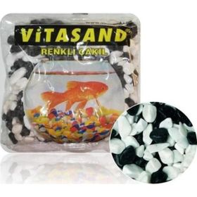 Vitasand REF-182 350 gr Yıkanmış Bakteriden Dezenfekteli Siyah Beyaz Fanus Çakılı
