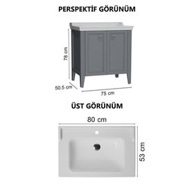 Vitra 62154 80 cm Valarte Gri Alt Modül ve Lavabo Banyo Dolabı
