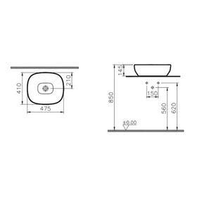 VitrA Outline 5994B420-0016 48 cm Mat Bej Kare Çanak Lavabo