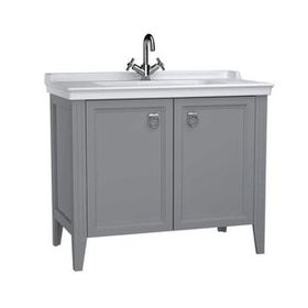 VitrA Valarte 62157 Mat Gri 100 cm Kapaklı Etajerli Lavabolu Tek Armatür Delikli Lavabo Dolabı