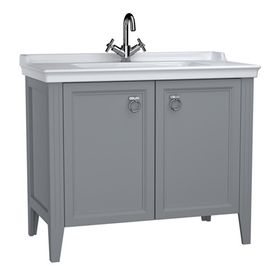 Vitra Valarte 62157 Mat Gri 100 cm Kapaklı Etajerli Lavabolu Tek Armatür Delikli Lavabo Dolabı