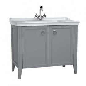 Vitra Valarte 62157 Mat Gri 100 cm Kapaklı Etajerli Lavabolu Tek Armatür Delikli Lavabo Dolabı