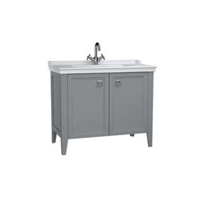 Vitra Valarte 62157 Mat Gri 100 cm Kapaklı Etajerli Lavabolu Tek Armatür Delikli Lavabo Dolabı