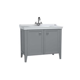 Vitra Valarte 62157 Mat Gri 100 cm Kapaklı Etajerli Lavabolu Tek Armatür Delikli Lavabo Dolabı