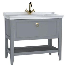 VitrA Valarte 62184 Mat Gri 100 cm Çekmeceli Etajerli Lavabolu Tek Armatür Delikli Lavabo Dolabı