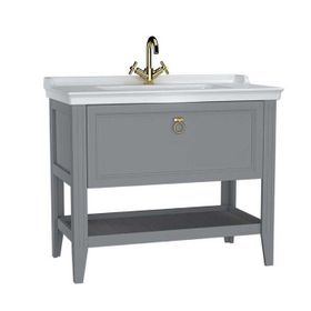 Vitra Valarte 62184 Mat Gri 100 cm Çekmeceli Etajerli Lavabolu Tek Armatür Delikli Lavabo Dolabı