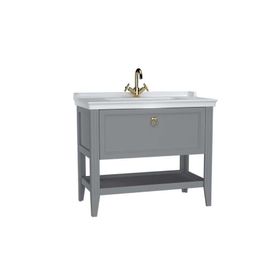 Vitra Valarte 62184 Mat Gri 100 cm Çekmeceli Etajerli Lavabolu Tek Armatür Delikli Lavabo Dolabı
