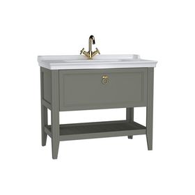 Vitra Valarte 62184 Mat Gri 100 cm Çekmeceli Etajerli Lavabolu Tek Armatür Delikli Lavabo Dolabı