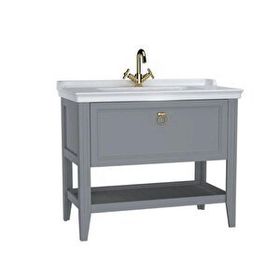 Vitra Valarte 62184 Mat Gri 100 cm Çekmeceli Etajerli Lavabolu Tek Armatür Delikli Lavabo Dolabı