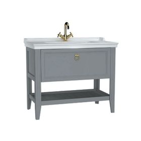 Vitra Valarte 62184 Mat Gri 100 cm Çekmeceli Etajerli Lavabolu Tek Armatür Delikli Lavabo Dolabı