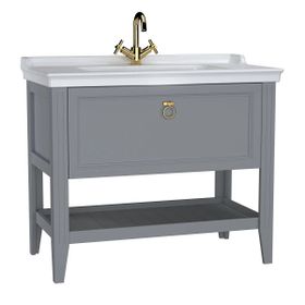 Vitra Valarte 62184 Mat Gri 100 cm Çekmeceli Etajerli Lavabolu Tek Armatür Delikli Lavabo Dolabı