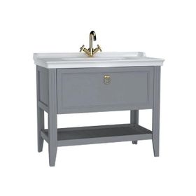 Vitra Valarte 62184 Mat Gri 100 cm Çekmeceli Etajerli Lavabolu Tek Armatür Delikli Lavabo Dolabı