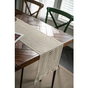 Vivamaison 37x150 cm Krem Ham Pamuk Örme Dantel Püsküllü Masa Örtüsü Runner