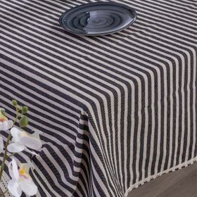 Vivamaison Siyah Çizgili Keten Dantelli 100x100 cm Masa Örtüsü