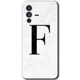 Vivo V23 5G Beyaz Mermer Desenli D Harfi Baskılı Uyumlu Silikon Kılıf