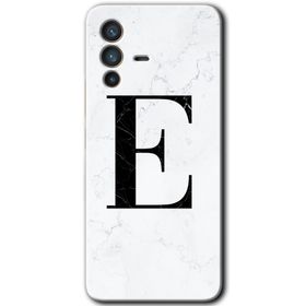 Vivo V23 5G Beyaz Mermer Desenli E Harfi Baskılı Uyumlu Silikon Kılıf