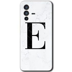 Vivo V23 5G Beyaz Mermer Desenli E Harfi Baskılı Uyumlu Silikon Kılıf