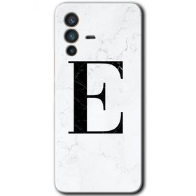 Vivo V23 5G Beyaz Mermer Desenli E Harfi Baskılı Uyumlu Silikon Kılıf