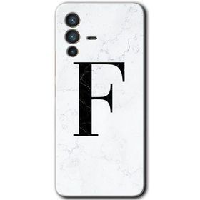 Vivo V23 5G Beyaz Mermer Desenli F Harfi Baskılı Uyumlu Silikon Kılıf