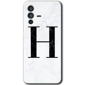 Vivo V23 5G Beyaz Mermer Desenli H Harfi Baskılı Uyumlu Silikon Kılıf