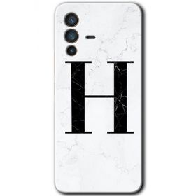 Vivo V23 5G Beyaz Mermer Desenli H Harfi Baskılı Uyumlu Silikon Kılıf