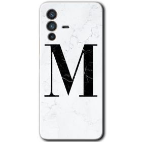 Vivo V23 5G Beyaz Mermer Desenli M Harfi Baskılı Uyumlu Silikon Kılıf