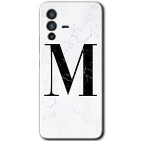 Vivo V23 5G Beyaz Mermer Desenli M Harfi Baskılı Uyumlu Silikon Kılıf