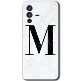 Vivo V23 5G Beyaz Mermer Desenli M Harfi Baskılı Uyumlu Silikon Kılıf