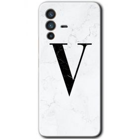 Vivo V23 5G Beyaz Mermer Desenli V Harfi Baskılı Uyumlu Silikon Kılıf