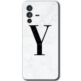 Vivo V23 5G Beyaz Mermer Desenli Y Harfi Baskılı Uyumlu Silikon Kılıf
