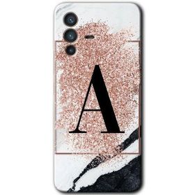 Vivo V23 5G Pembe Mermer Desenli A Harfi Baskılı Uyumlu Silikon Kılıf