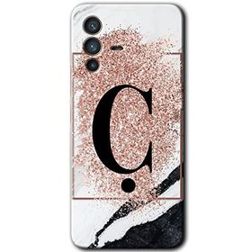 Vivo V23 5G Pembe Mermer Desenli Ç Harfi Baskılı Uyumlu Silikon Kılıf