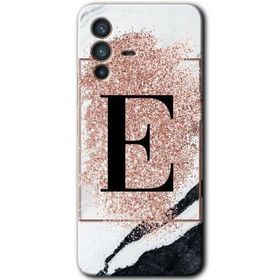 Vivo V23 5G Pembe Mermer Desenli E Harfi Baskılı Uyumlu Silikon Kılıf